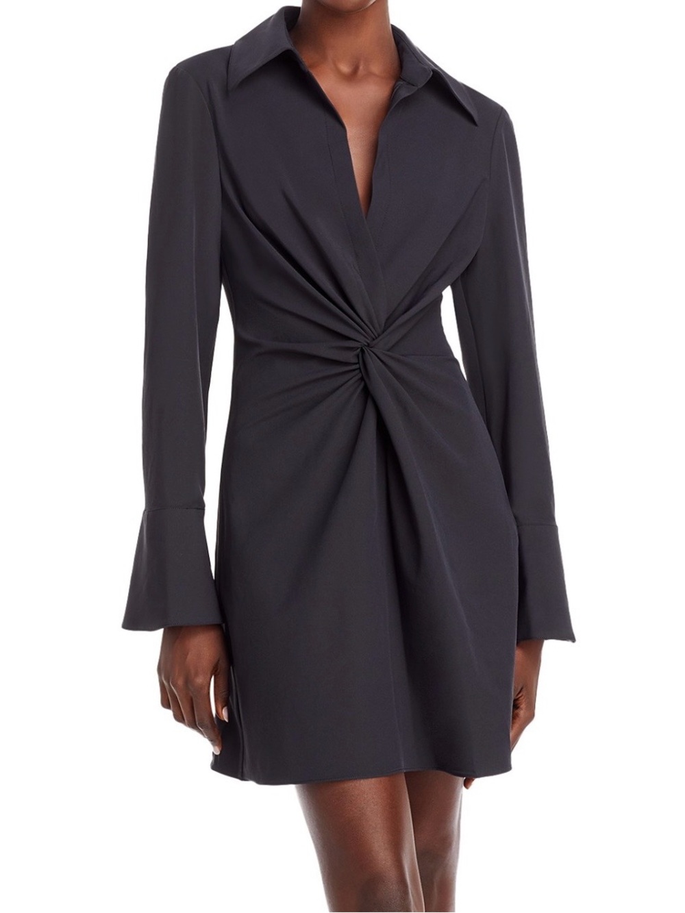 Cinq a Sept Twist-Waist Long-Sleeve Mini Dress in Black